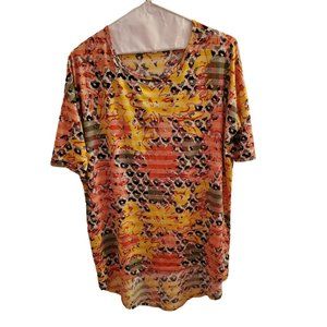 LuLa Roe Short Sleeve Top, Size S, Flowy Tunic Colorful Animal Print Yellow Pink